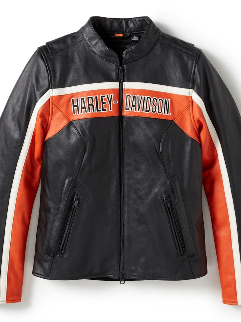 Harley-Davidson Black & Orange Women's Leather Motorcycle Jacket